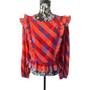 Siddhartha Bansal Ruffled Mansard Blouse Orange Colorful Red Orange Floral MED
